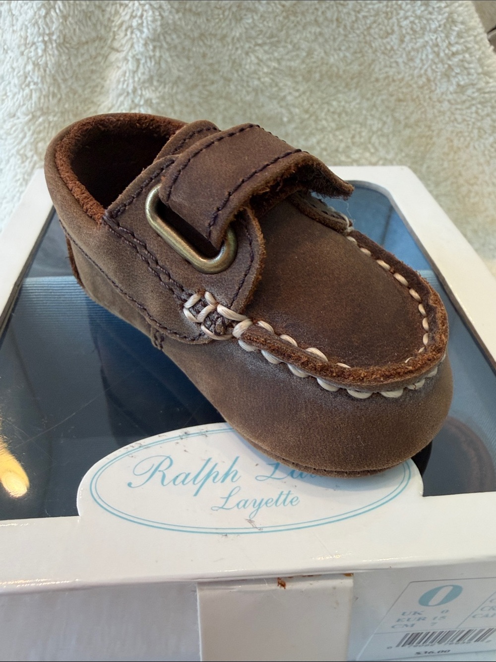 Ralph Lauren Brown Suede Moccasin with Contrast Stitch